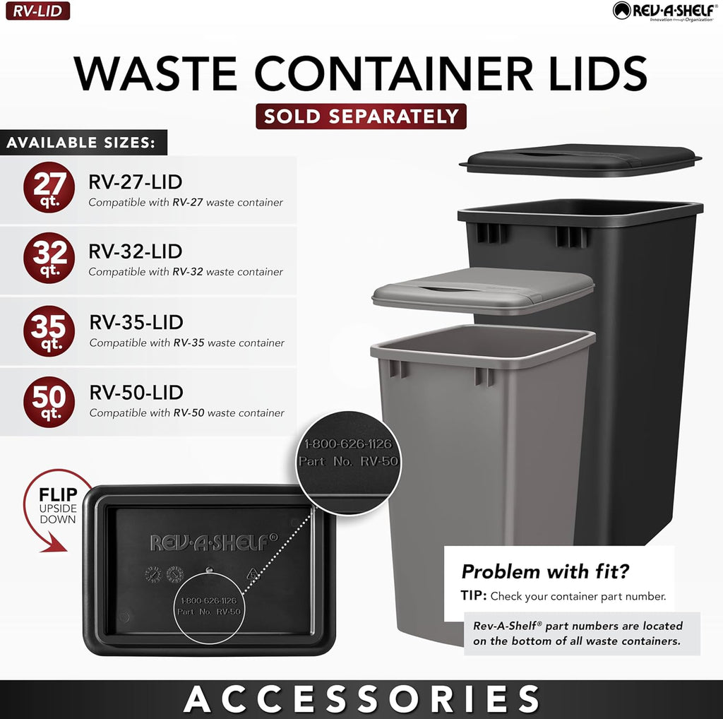 Rev-A-Shelf Steel Double Pullout Waste Container with Soft-Close, 35 Quart, Black - Sliding Garbage Bin System with Dual Trash Can for 18" Home Kitchen Base Cabinet, 53WC-1835SCDM-218