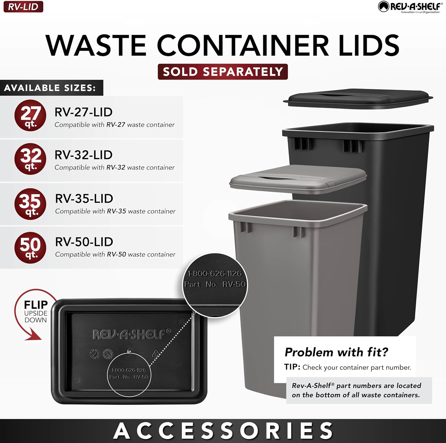 Rev-A-Shelf Steel Double Pullout Waste Container with Soft-Close, 35 Quart, Black - Sliding Garbage Bin System with Dual Trash Can for 18" Home Kitchen Base Cabinet, 53WC-1835SCDM-218