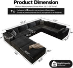 157.5" Cloud Couch Oversized Modular Sectional Sofa for Living Room,Modern Sofa with Deep Seat .8 Seater Boneless Couch with 2 Ottoman,Comfy Upholstered Couches for Apartment, Studio, Office,Black