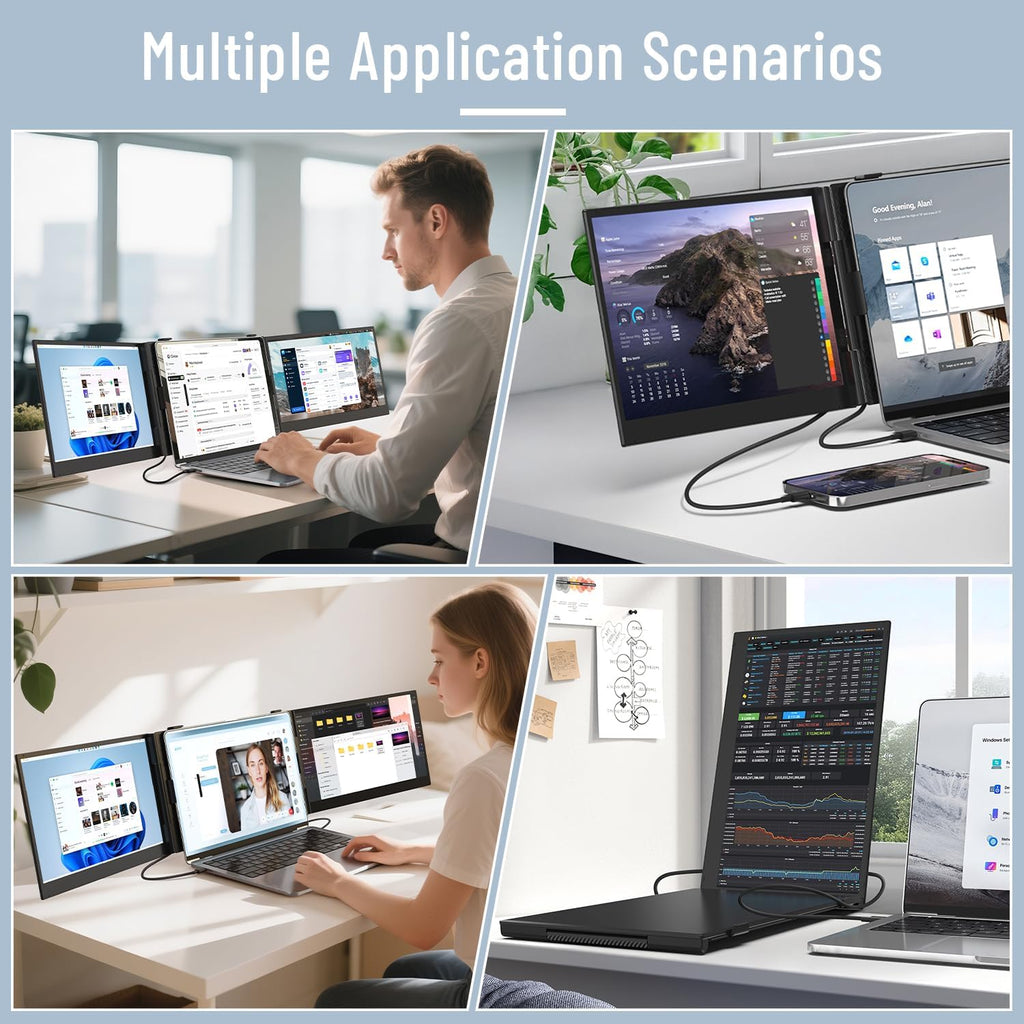 14" Triple Laptop Screen Extender  1080P FHD IPS Ultra-Slim Portable Dual Monitor for Laptop  USB C HDMI Plug-Play Monitor Extender for Triple Display for MacOS/Windows  Fits 13-17.3" Laptops