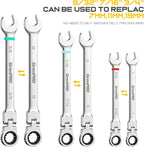 GRENPRO Ratchet Wrenches Set, 23PC Flex Head Ratcheting Wrench Set Metric and Standard & SAE, 6-18mm & 1/4" to 3/4" with Color Ring, CRV Open End Tool Organizer Pouch, Combination Ratchet Wrench Sets