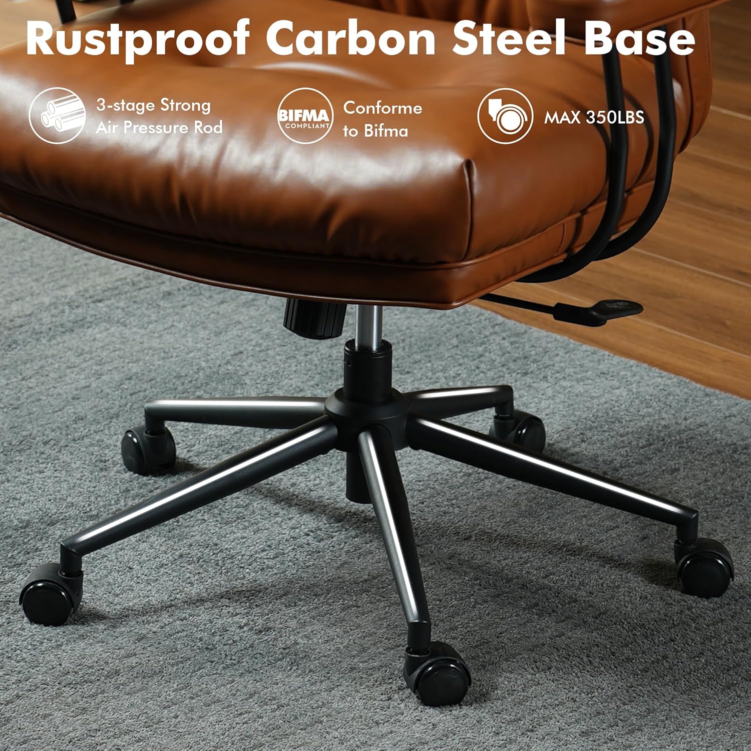 High Back Executive Office Chair with Comfortable Deep Seat,Brown PU Leather Modern Office Chair,Ergonomic Big and Tall Computer Desk Chair with Lumbar Support(Light Brown)