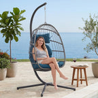 Yechen Wicker Egg Chair Outdoor Indoor for Patio Balcony, Foldable Rattan Egg Swinging Chair Hammock Egg Chairs Hanging Egg Chair for Bedroom, Handmade Chair 350 Lbs Capacity