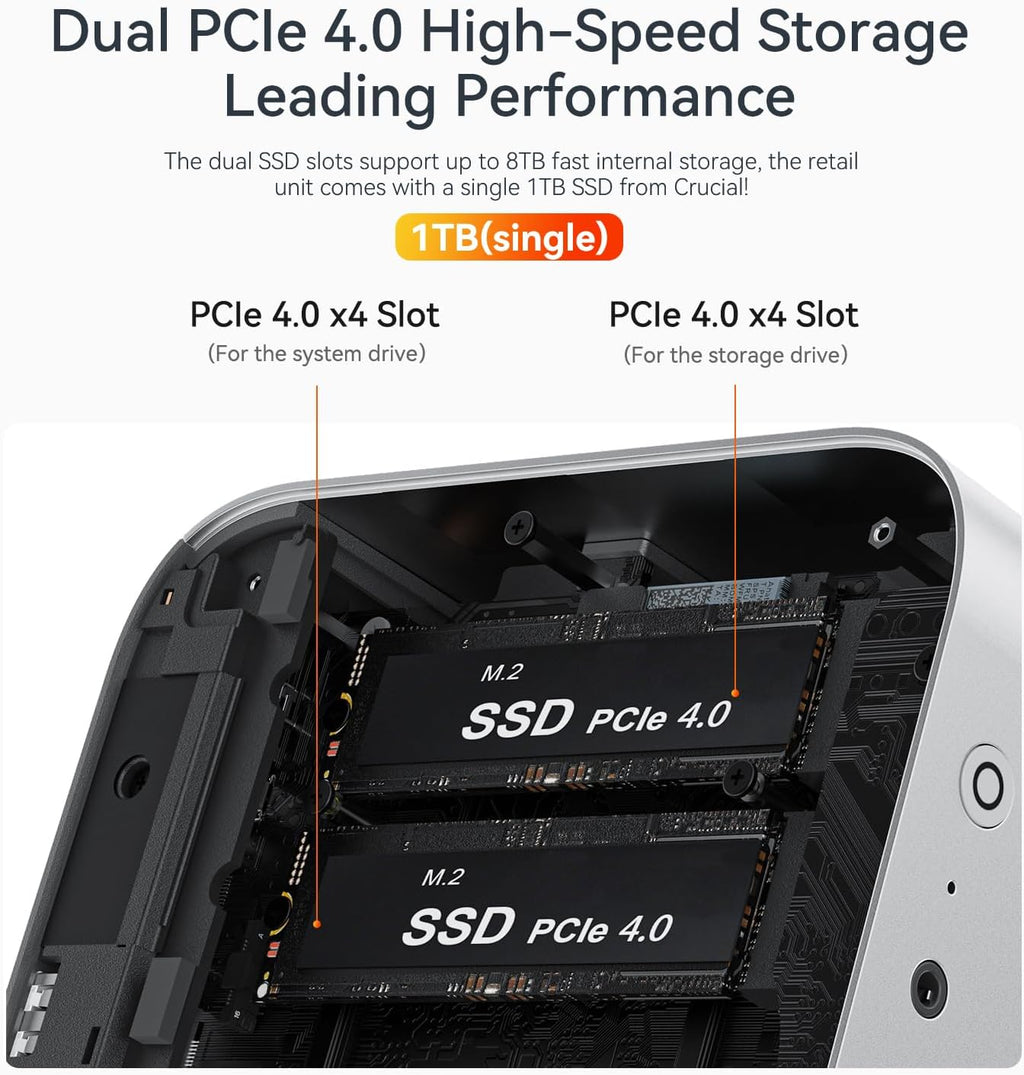 Beelink SER9 Pro AI Mini PC  AMD Ryzen AI 9 HX 370(80TOPS 12C/24T 5.1GHz)  32G LPDDR5X 8000MHz 1TB PCIe4.0 x4 SSD  AI PC AMD Radeon 890M NPU 50 AI Tops  Built-in MIC/Speakers/USB4/WiFi6/BT5.2/2.5G