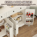 71" Tall Large Pantry Storage Cabinet w/Power Outlet,55" Wide Farmhouse Kitchen Hutch Storage Cabinet w/Barn Doors,2 Drawer,Large Countertop,LED Light,Rustic Coffee Bar,6 Hooks,8 Doors Shelves
