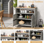 Tangkula Rattan Outdoor Storage Cabinet, Patiojoy Outdoor Cabinet with Acacia Wood Countertop, Open Compartment, 2-Door Wicker Sideboard, Outdoor Bar for Patio Garden Backyard Poolside (Mix Grey)