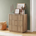 mopio Brooklyn 3 Drawer Dresser for Bedroom, Chest of Drawers, Wood Fluted Dresser Organizer, Modern Farmhouse, Tall Night Stand, Enhanced Safety, Sturdy Compliant (Oak)