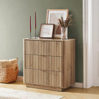 mopio Brooklyn 3 Drawer Dresser for Bedroom, Chest of Drawers, Wood Fluted Dresser Organizer, Modern Farmhouse, Tall Night Stand, Enhanced Safety, Sturdy Compliant (Oak)