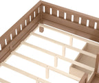 Bellemave Full Size Bed with Slats and Stairs, Full Size Platform Bed Frame with Fence, Bookshelf and Storage Drawers, Easy Assemble Beds for Kids, Girls, Boys, Natural