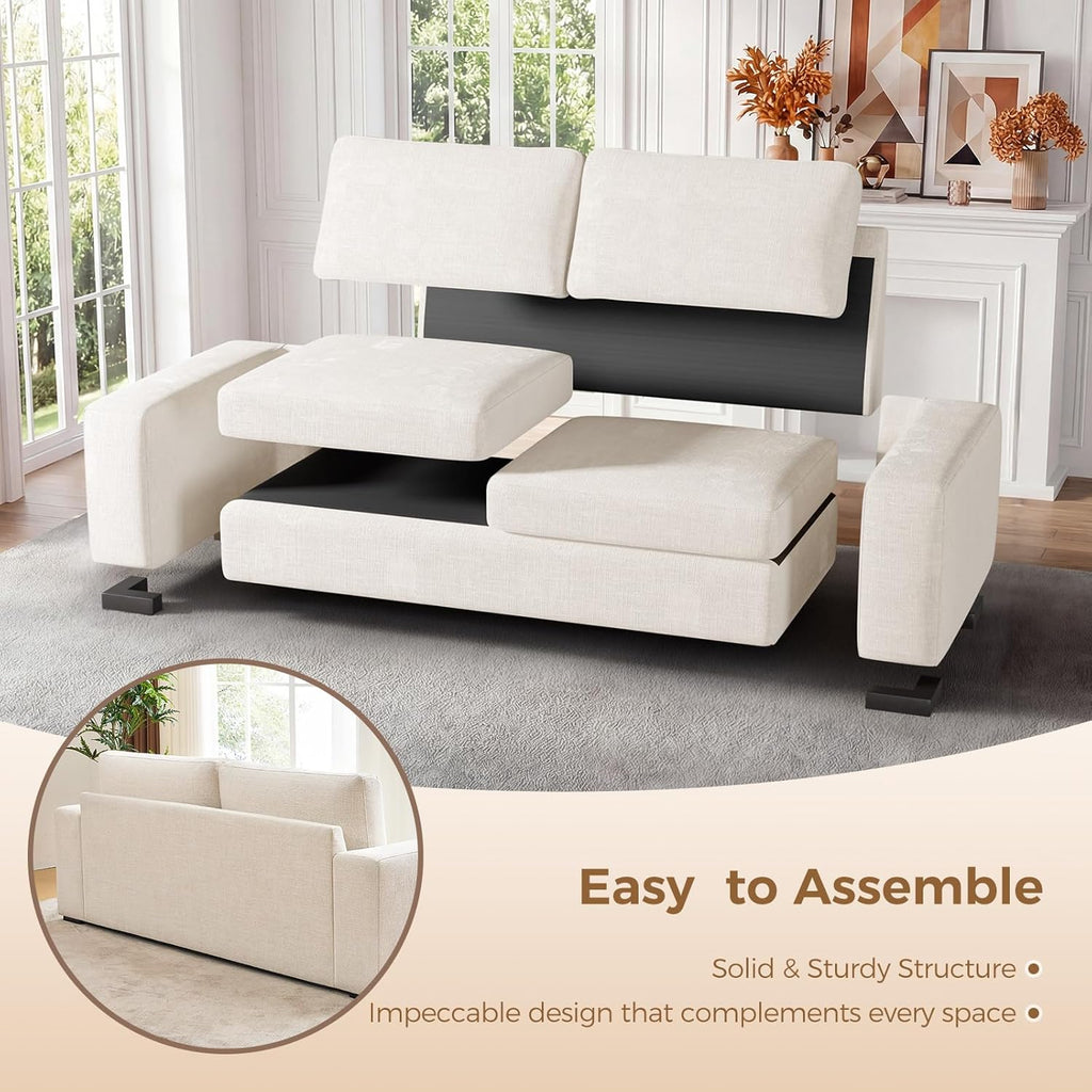 ELUCHANG 85" Modern Sofa Couches for Living Room, 3 Seater Sofa, Natural Linen Deep Seat Sofa with Upholstered Cushion&Detachable Cover, Comfy Sofa Couch for Small Space, Apartment, Beige