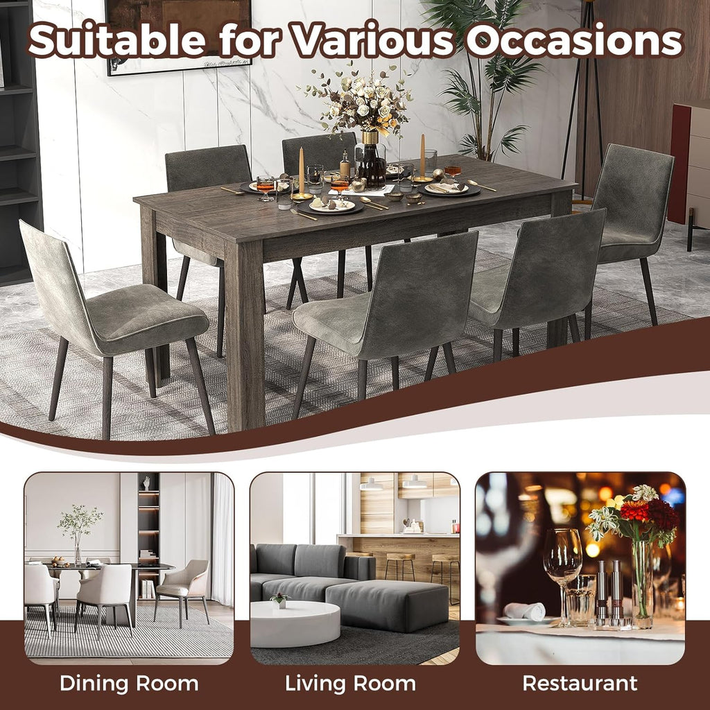COSTWAY 63' Rectangular Dining Table for 4-6 People, Modern Farmhouse Dinette Table with Large Computer Workstation, Grey