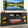 70" Fireplace TV Stand for TVs Up to 80" w/ 34" Electric Fire Place, Entertainment Center w/ 2 Glass Doors & LED Lights, TV Stands for Living Room (Espresso, 30" H w/Fireplace)