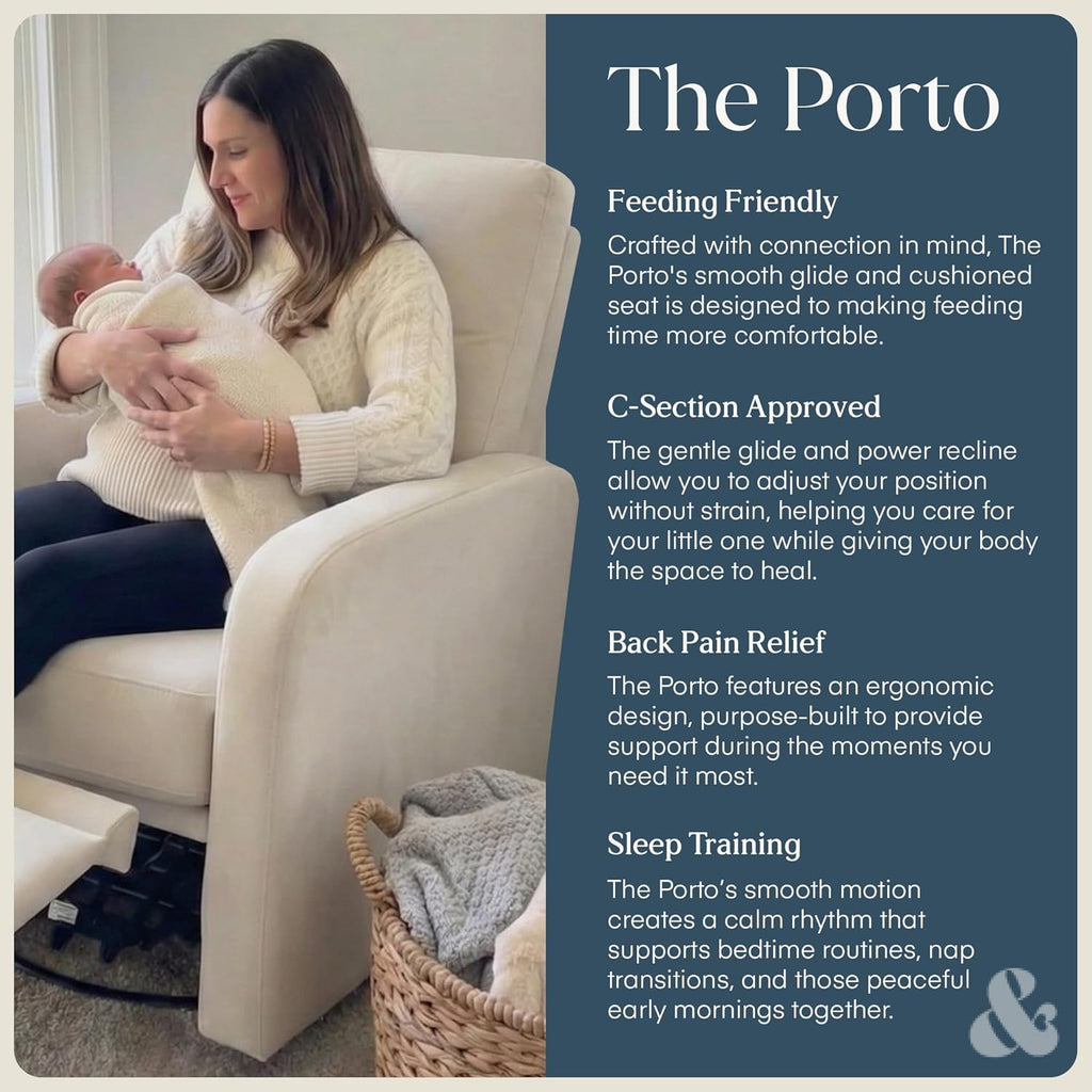 Nurture& The Porto Power Glider Recliner for Nursery | Modern Glider Chair with Power Recline | Built - in USB Charging Port | Space-Saving Design for Small Nurseries and Shared Spaces, Ivory