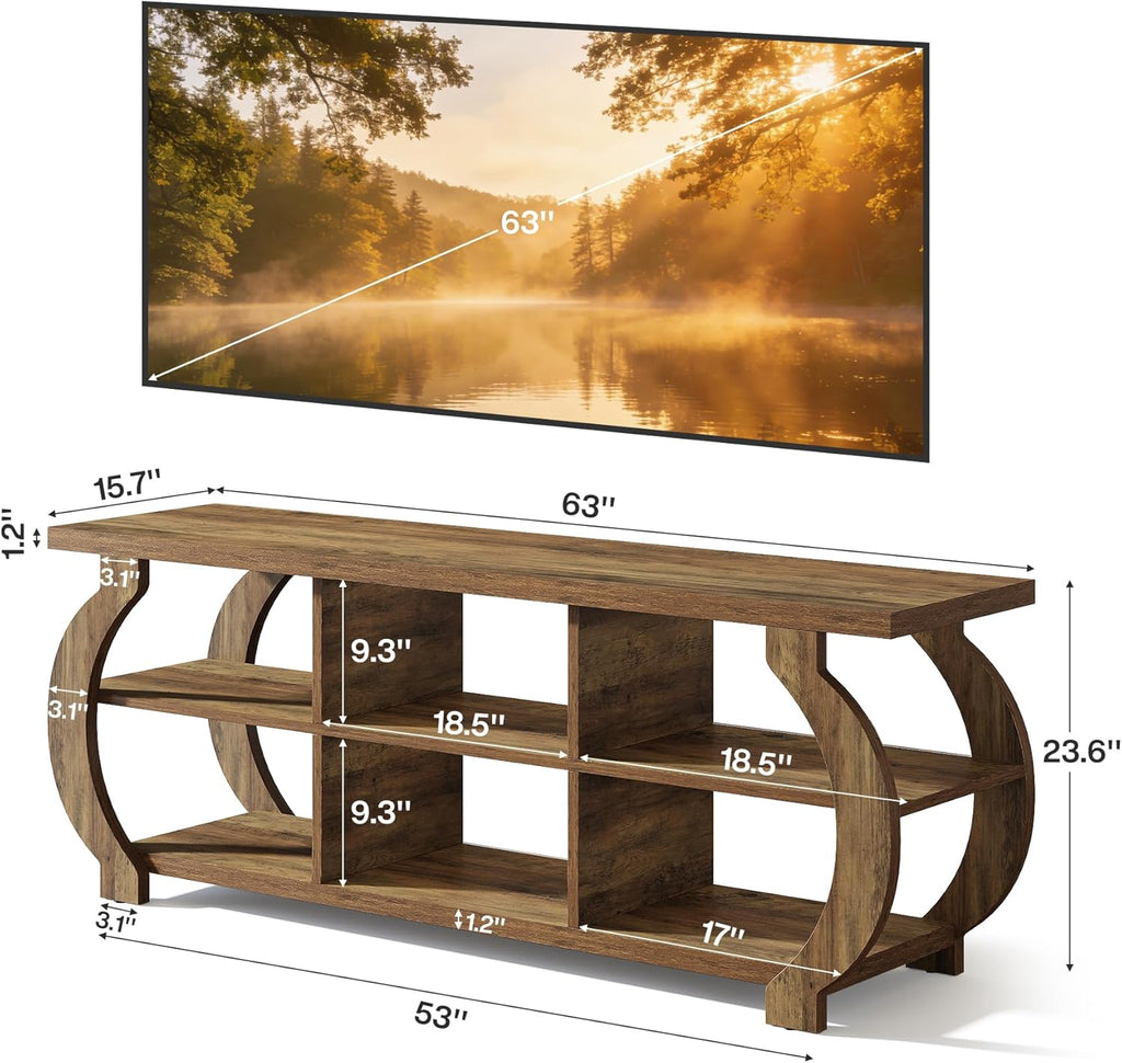 Tribesigns 63" TV Stand for 55/60/65/75-Inch TVs, Farmhouse Entertainment Center with Open Storage Shelves, Wooden Media TV Console for Living Room, Bedroom, Rustic Brown