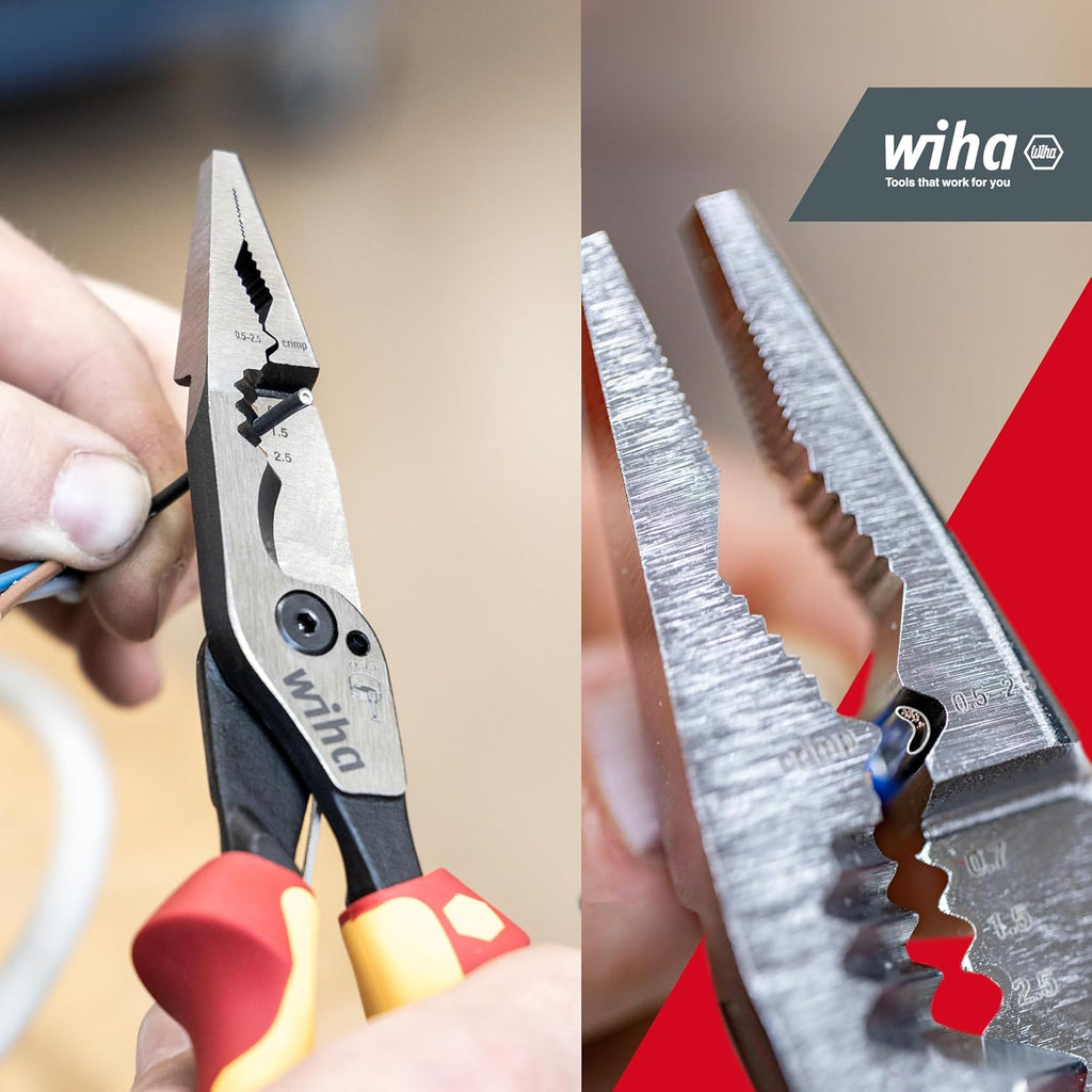 Wiha Multifunctional Pliers for Electricians 8-in-1 I Crimping, Stripping, Cutting, Gripping, Deburring, Bending, Screwing, Cutting Screws (45705)
