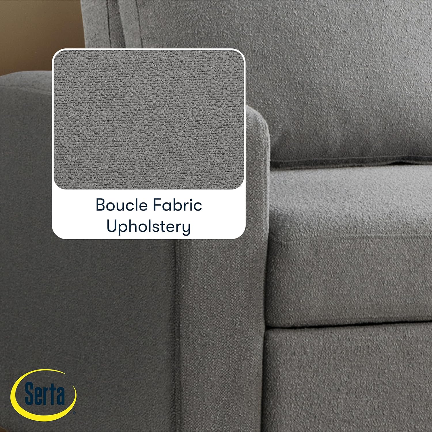 Serta Tulsa 66.1" Convertible Sleeper Loveseat, Full Size, Dreamcoil Comfort, FingerGuard Pinch Point Protection, Boucle Fabric, Grey