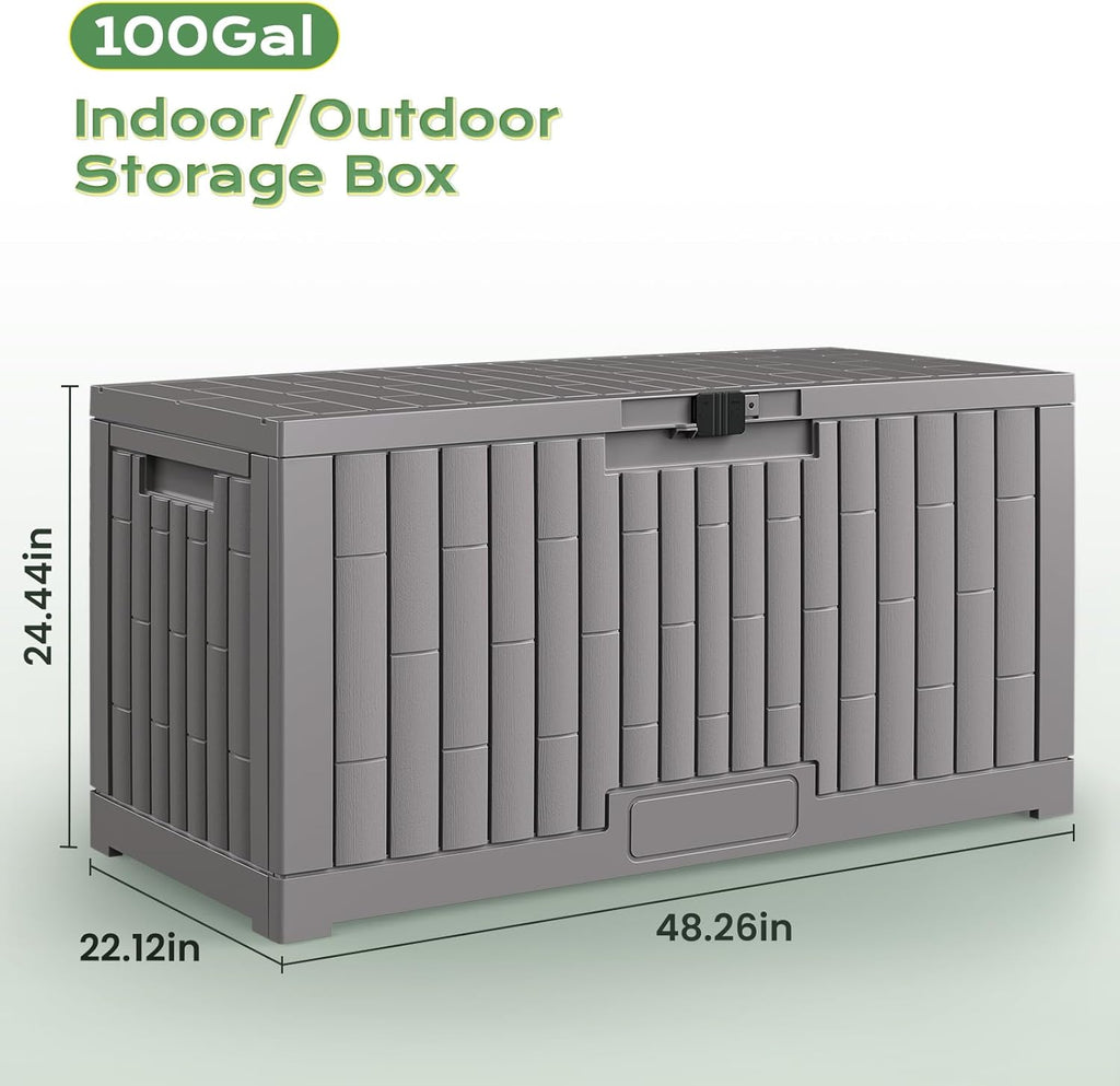Jocoevol Deck Box 100 Gal, UV Resistant & Waterproof Outdoor Storage Box with Lock, Easy Assemble Storage Bins Container for Pool Patio Garden