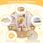 LOAOL Kids Couch 10PCS, Modular Kids Play Couch, Multifunctional Foam Toddler Sofa, Imaginative Convertible Play Sofa for Playroom(Medium Size, Yellow+Beige)