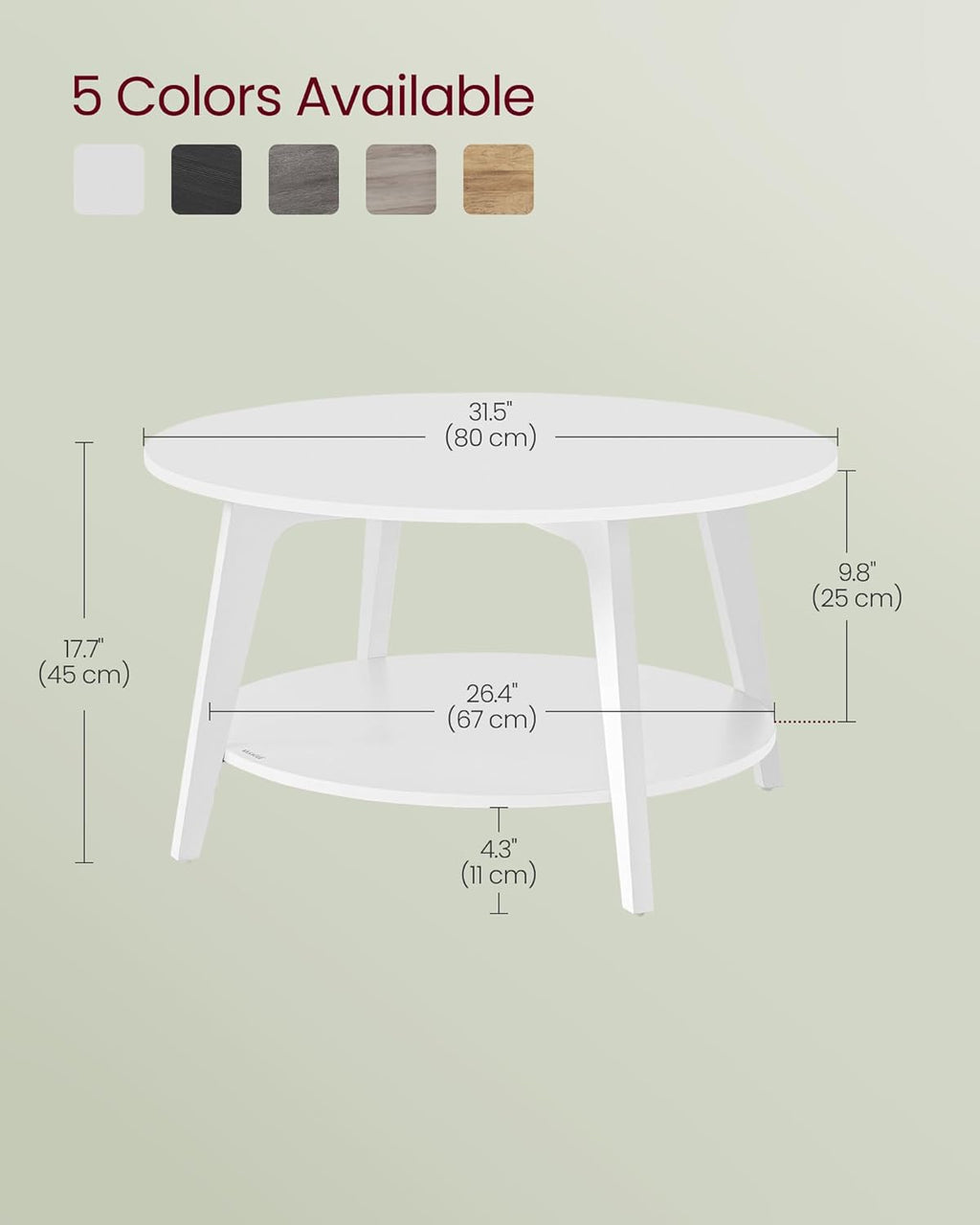 VASAGLE MAEZO Collection - Round Coffee Table, 2-Tier Center Table with Storage, Tapered Legs, Curved Transitions, 31.5 Dia. x 17.7 H Inches, Easy Assembly, for Living Room, Snow White ULCT243W14