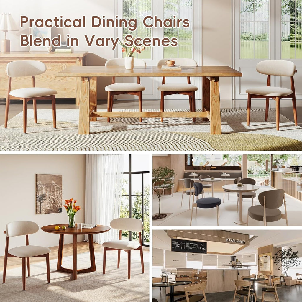 Wood Dining Chairs Set of 4, Modern Kitchen Chair, Upholstered Dining Chair with Ergonomic Backrest and Non-Slip Foot Pads, Farmhouse Dining Chairs Very Strong (Beige)