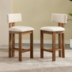 Mid Century Modern 26" Counter Bar Stools Set of 2, Farmhouse Comfy Upholstered Wooden Counter Height Barstools with Footrest for Kitchen Island/Home Bar/Cafe, Linen Beige White