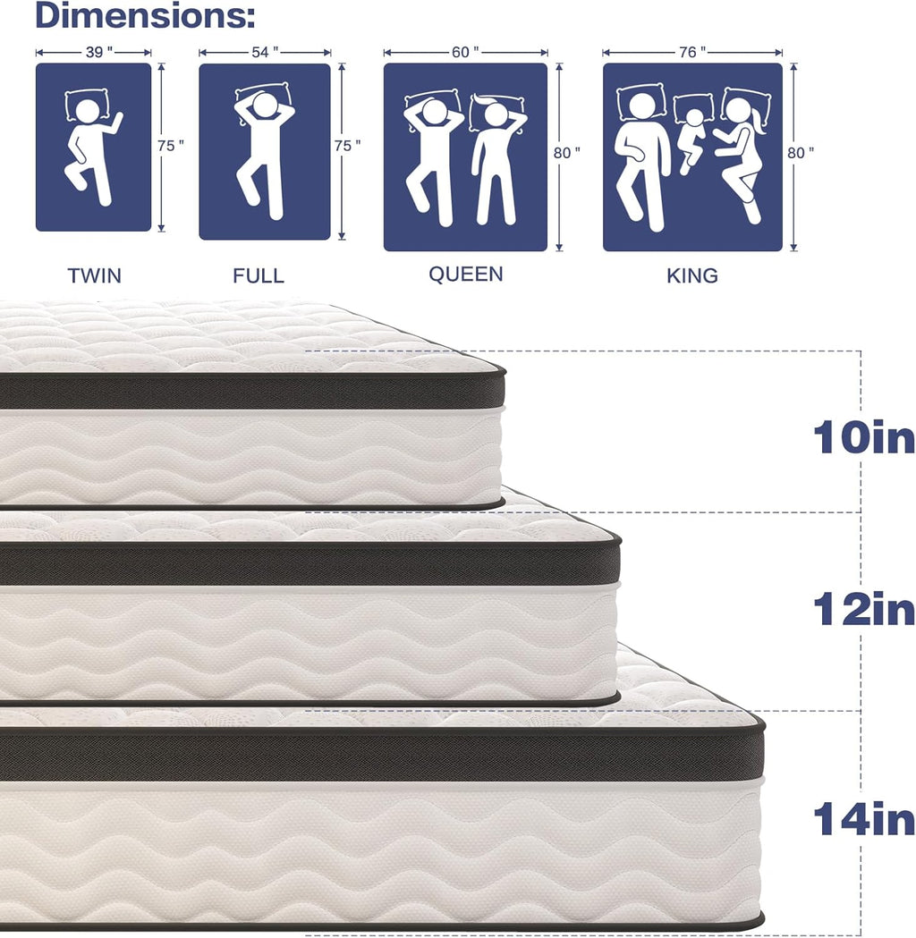 King Size Mattress, Medium Firm Memory Foam & Pocket Spring Hybrid Mattress,12 Inch King Size Mattress in a Box,CertiPUR-US Certified Safe Materials,Ideal for All Sleep Positions,76x80 Inches