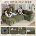 Hanherry Sectional Couch with Pull Out Sofa Bed,Corduroy Sleeper Sofa with Storage Ottoman & USB Charging,Comfy L Shaped Modular Couches for Living Room,Apartment