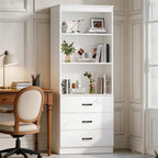 70" H Bookshelf with Drawers, Tall Bookcase with 3-Tier Open Shelves, Bookshelf and Bookcase with Storage Cabinet for Home Office,Living Room(White, 6-Tier)