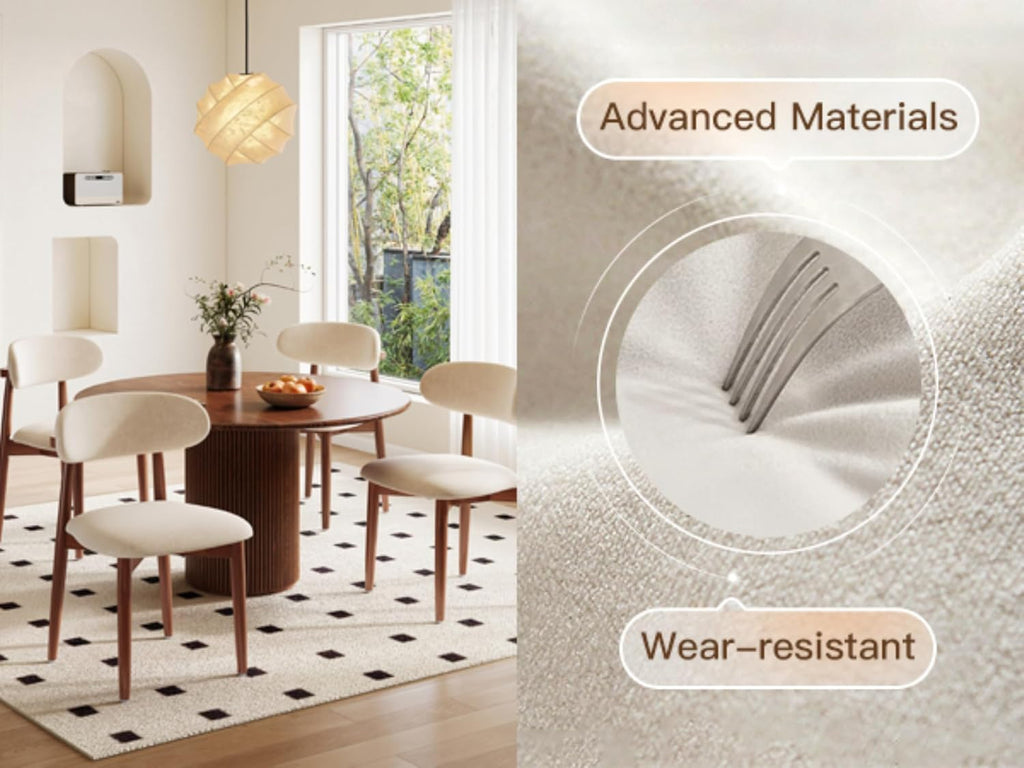 Wood Dining Chairs Set of 4, Modern Kitchen Chair, Upholstered Dining Chair with Ergonomic Backrest and Non-Slip Foot Pads, Farmhouse Dining Chairs Very Strong (Beige)