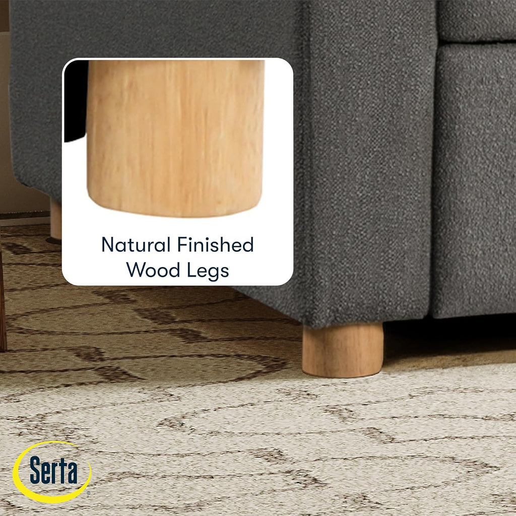Serta Tulsa 66.1" Convertible Sleeper Loveseat, Full Size, Dreamcoil Comfort, FingerGuard Pinch Point Protection, Boucle Fabric, Grey