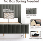 Livinia King Size Elton Velvet Platform Bed, Upholstered Bed Frame with Vertical Channel Tufted Headboard Footboard, Strong Wood Slats, No Box Spring Needed, Gray (King)