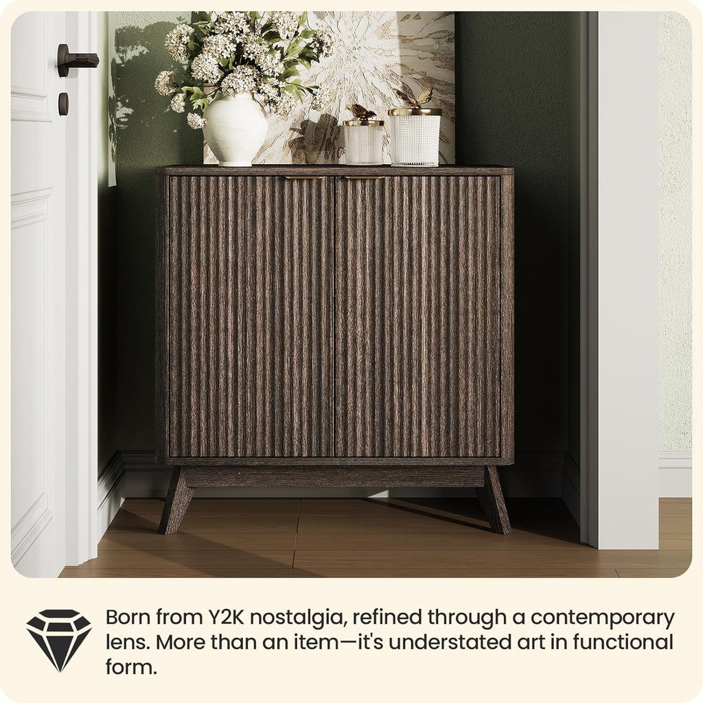 29'' Sideboard Buffet Cabinet with Storage, Fluted Cabinet with Rounded Corners, Modern Buffet Table Accent with 2 Doors for Coffee Bar, Console Table,Walnut