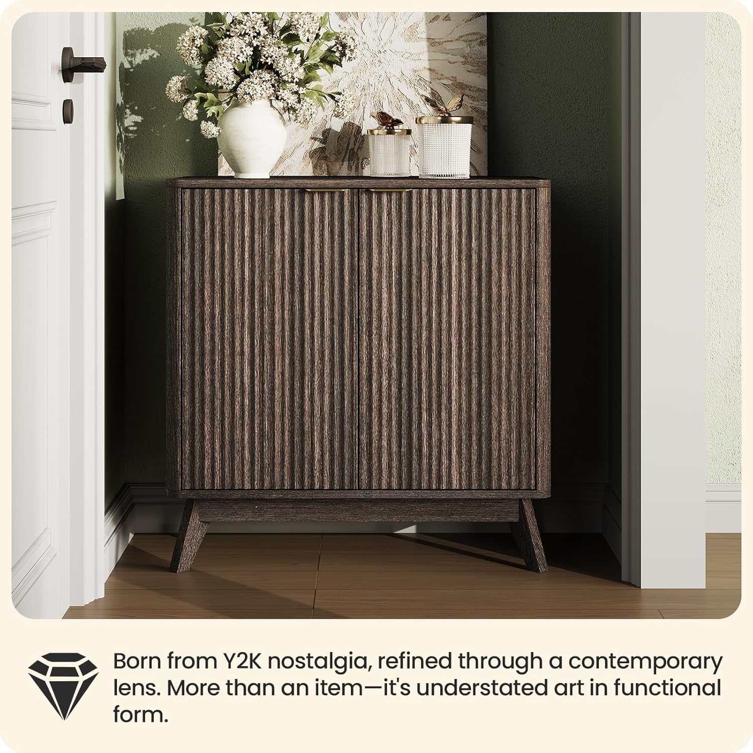 29'' Sideboard Buffet Cabinet with Storage, Fluted Cabinet with Rounded Corners, Modern Buffet Table Accent with 2 Doors for Coffee Bar, Console Table,Walnut
