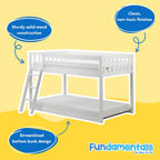 Max & Lily Fundamental Twin Low Bunk Bed, Kids Solid Wood Modern Bed Frame with Strong Wooden Slats, Non-Toxic Finishes, High Weight Capacity, White