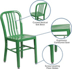 Flash Furniture Commercial Grade Green Metal Indoor-Outdoor Chair