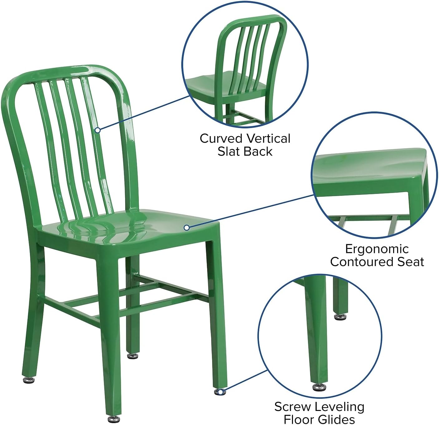 Flash Furniture Commercial Grade Green Metal Indoor-Outdoor Chair