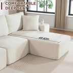 110"Modular Sectional Sofa Couches,Convertible L-Shape Cloud Couch 3 Seat Oversize Chaise with Ottoman,Compressed Foam,Comfy Boneless,Side Pockets,Cup Holders, for Living Room,Apartment,Corduroy Beige
