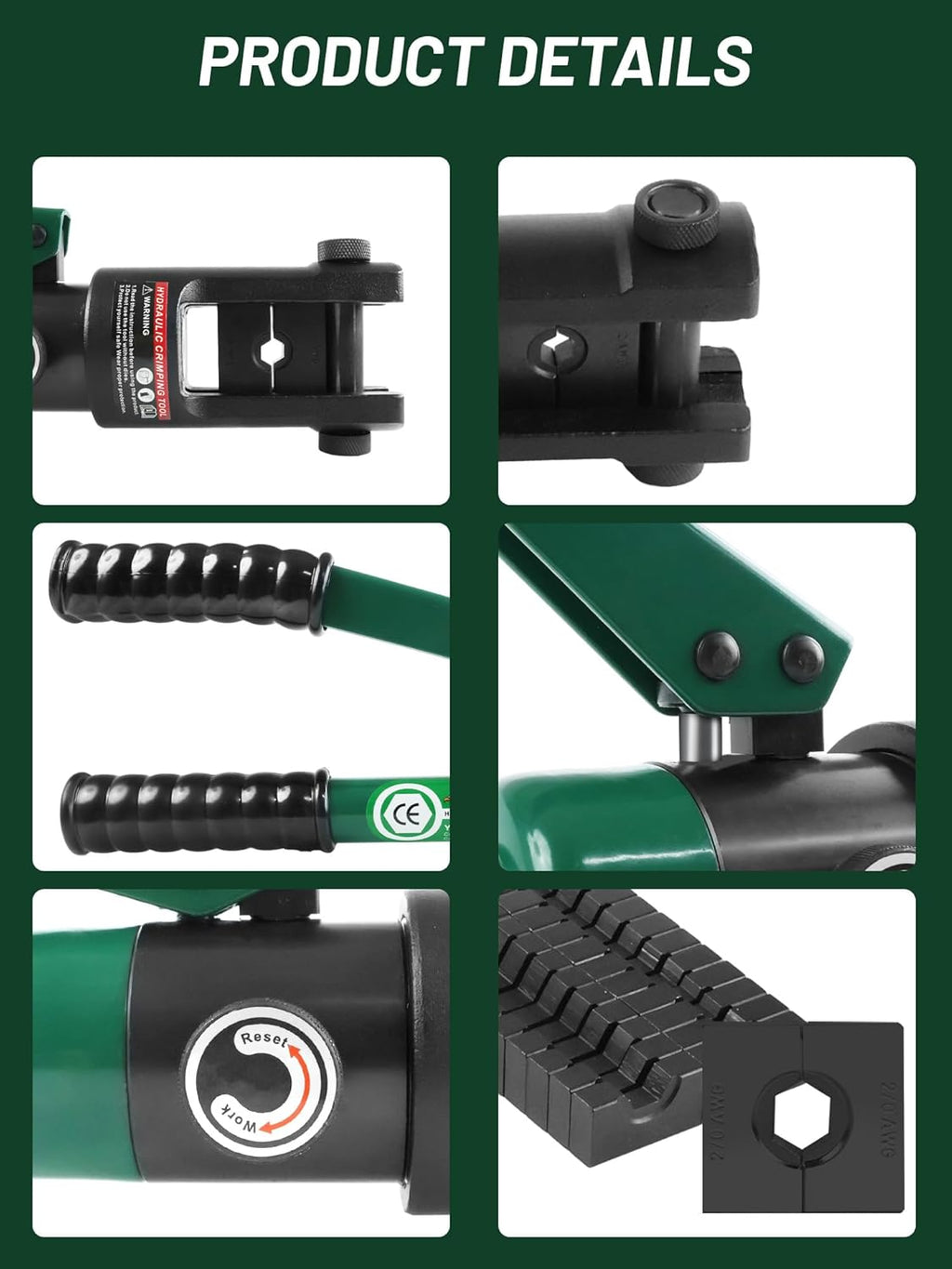 16 Ton Hydraulic Wire Crimper Battery Cable Lug Terminal Crimping Tool WIth Standard US cable Dies,Crimps 6 AWG to 600 MCM, Cable Crimping Tool with 13 Pairs of Standard US cable Dies
