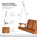 VINGLI XL Size Patio Wooden Porch Swing Outdoor with Cup Holders & Phone Slots  Heavy Duty 880 LBS Hanging Swing Chair Bench with Hanging Chains for Yard  Lawn  Garden (5 FT Pro  Brown)