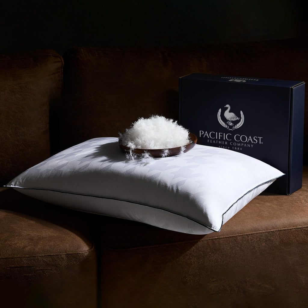 Pacific Coast White Goose Down Pillow, Extra Support Bed Pillow for Side Sleepers, Down Pillow King Size of 1 Pack, 450 Thread Count 100% Cotton Jacquard Fabric, Firm Supportive