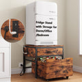 Mini Fridge Stand Cabinet Table Station With Storage Drawers For Dorm Refrigerator To Sit On, Heavy Duty Small Cart With Wheels, Office Beverage Shelf and Power Outlet, Sturdy Bedroom Nightstand