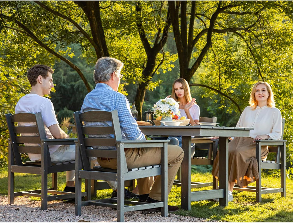 SERWALL Outdoor HDPE Dining Table Set  7-Piece Outdoor Dining Table Sets with Umbrella Hole Cut-Out Table and 6 Chairs  Gray