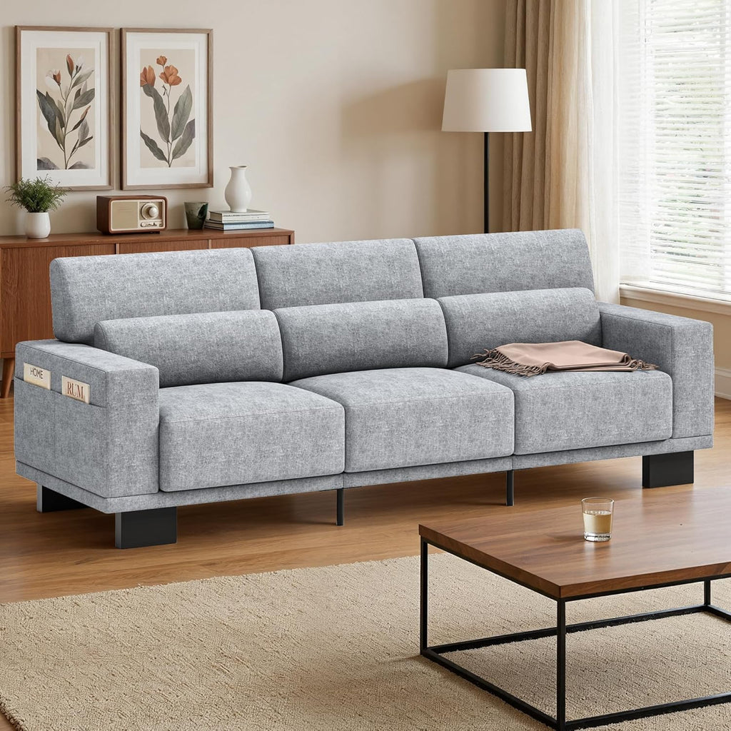 Gizoon 3-Seater Chenille Couch, 89 Inch Modern Comfy Sofa with Wide Armrests & Deep Cushions, for Living Room, Bedroom and Apartment, Grey