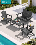 SERWALL Outdoor Coffee Table with 1.69" Umbrella Hole, HDPE Patio Coffee Table for Outside, Rectangle, Gray