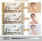 VOWNER Vanity with Lighted Mirror - Makeup Vanity Desk with Glass Top, 7 Drawers and Power Outlet, 3 Color Lighting Modes Adjustable Brightness, 44" Vanity Table with Stool for Women Girls, White