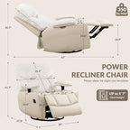 GRAINELL Swivel Rocker Recliner Chair with Massage and Heat, USB Charging Port, Infinite Position Power Recliner, Electric Glider Rocking Chairs for Living Room, Nursery (Lvory)