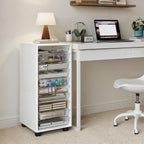 WOPITUES Storage Drawer Cart, Mobile Storage Cabinet, Makeup Storage with 10 Large Clear Drawers, Utility Wooden Rolling Cart on Wheels, for Cosmetic, Art Craft, Office Supplies, Toy, White