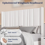 HOMBCK Queen Bed Frame, Upholstered Platform Bed Frame Queen Size with Vertical Channel Tufted Headboard & Footboard, Wingback Design/Noise Free/No Box Spring Needed/Easy Assembly, Cream
