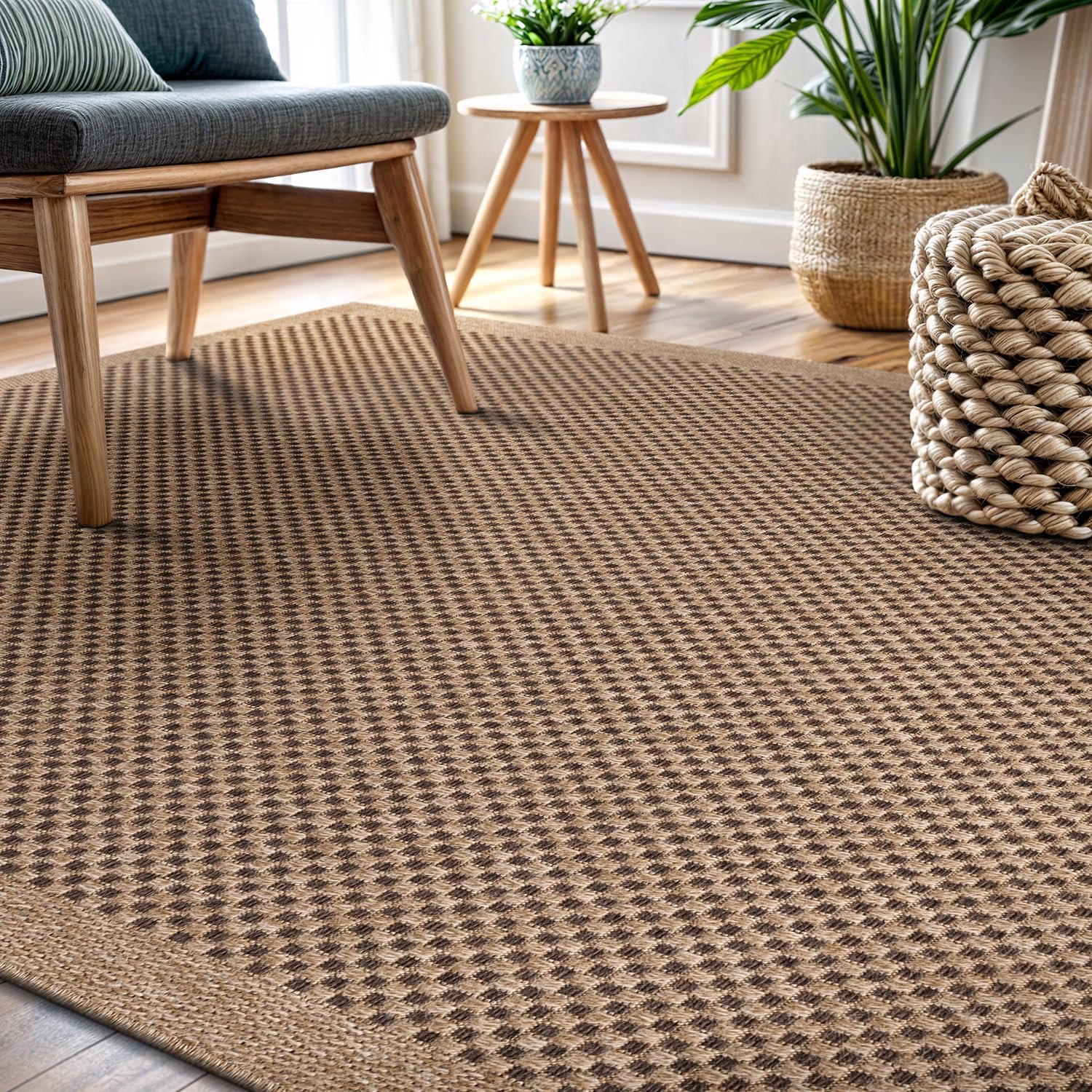 CAMILSON Easy Jute Rug 9x12, Indoor Outdoor Natural Color Fiber Area Rugs for Living Room Patio and Kitchen Rug, Sisal Boho Woven Design, Easy-Cleaning, Washable Outside Carpet Alfombras (9 x 12)