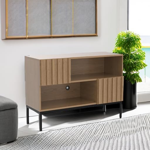 mopio Norwin Entryway Table, Sturdy Modern Rustic Industrial Farmhouse Sofa Table, Display Storage Shelf, Accent Cabinet, Oak Wood TV Stand, Entertainment Center, Media Console, Living Room (Single)